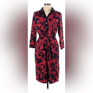 Talbots 92 % Nylon 8% Spandex Red & Black floral Casual Dress Size L